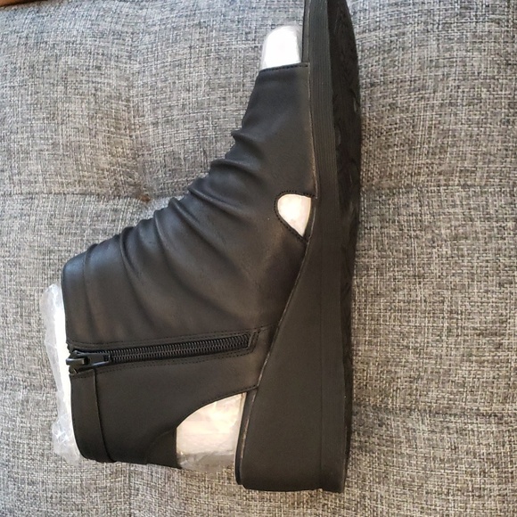 Syktkmx Black Open Toe Slouchy Backless Side Zipper Sandal Boots in Black SZ 9 - Picture 3 of 14